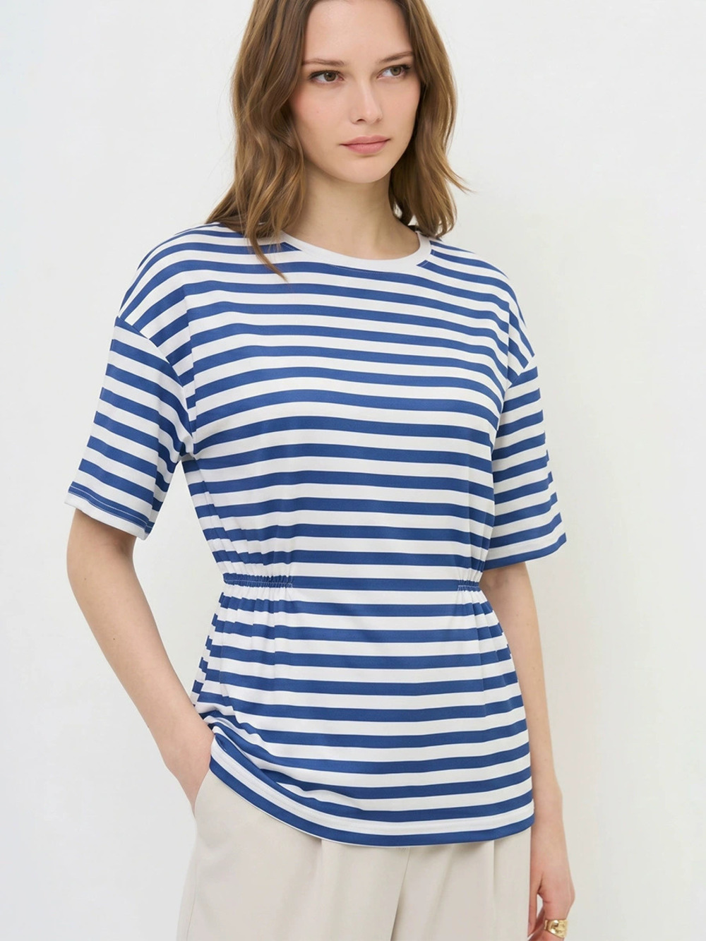 ZARA Fashion Striped Waisted Summer Russian Short Sleeve T Shirt Top